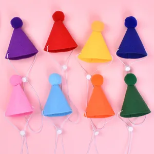 Set di cappelli di compleanno per animali colorati, simpatici cappelli conici in feltro per cani.
