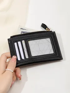 Women's Minimalist Short PU Leather Wallet Slim Mini Zipper Coin Purse Multi-Card Slot Contrast Clutch
