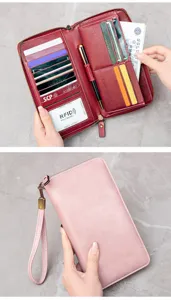 Damen lange RFID Geldbörse Vintage Mehrfachkarten Reißverschluss Handtasche groß