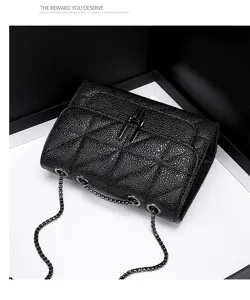 Black quilted leather chain shoulder bag elegant fashion luxury style crossbody bag for women