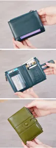 Retro short women wallet with double zipper, RFID anti-theft multi-functional card holder.