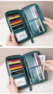 Damen lang RFID blockieren Reißverschluss Geldbörse Vintage Mehrfachkartenhalter Tasche
