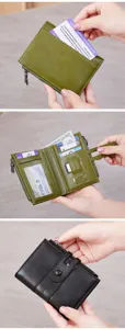 Women's RFID blocking short wallet retro double zipper buckle coin purse card holder detail view
