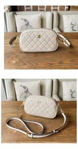 Classic quilted leather crossbody bag for women, stylish mini camera bag with camellia flower.