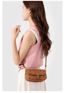 Vintage monogram print women shoulder bag stylish flap crossbody bag casual everyday handbag