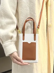 Minimalist PU Leather Crossbody Bag For Women Chic Color Block Top Handle Handbag Small Square Purse Daily Bag