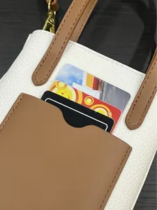 Minimalist color-block women crossbody bag with card slots, white litchi pattern PU leather.