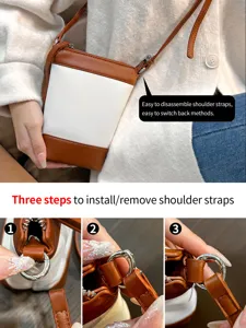 Retro color-block canvas crossbody bag for women, versatile PU leather shoulder bag.