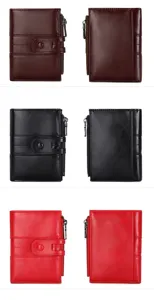 Women short retro wallet with double zipper and buckle, multi-card functional coin purse.