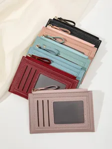 Minimalist women's card holder wallet with multi-card slots and secure zipper coin pocket.