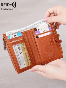 RFID blocking women wallet vintage short coin purse multi-card holder with zipper clasp