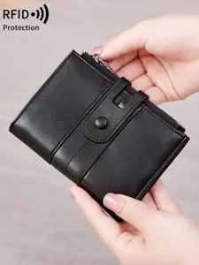 RFID blocking women wallet vintage short bifold zipper coin purse multifunction card holder