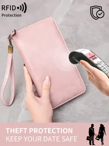 Rosa RFID blockierende lange Damen Geldbörse Vintage PU Leder Reißverschluss Handgelenktasche