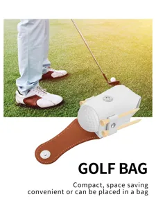 Portable golf ball bag mini leather pouch holder with golf tees white brown compact design