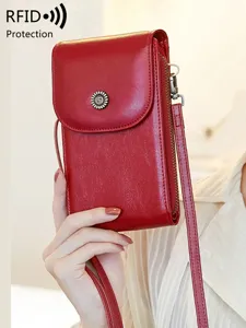 Sac Téléphone Portable Femme Cuir PU Vintage Sac Bandoulière RFID Anti-vol Petit Sac à Main Rétro Rabat Quotidien