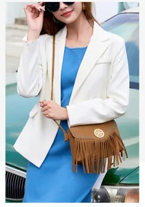 Sac bandoulière à franges en daim bohème pour femmes, sac à main ethnique avec strass.