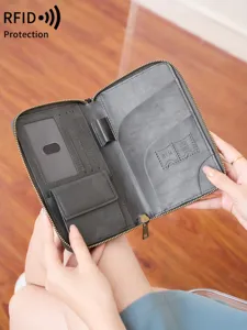 Portafoglio lungo blocco RFID per passaporto organizzatore da viaggio in pelle PU