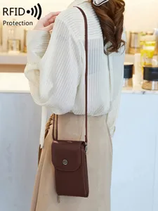 Sac bandoulière vertical pour téléphone en cuir ciré rétro mini sac stylé femme