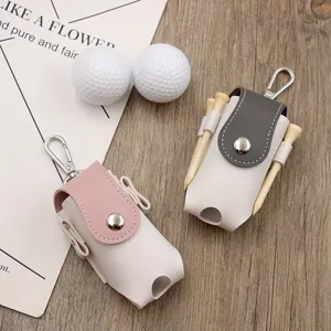 Portable golf ball pouch waist bag with tee holder and metal clip for outdoor sports equipment.