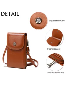 Sac a bandouliere pour telephone en cuir cire vintage mini sac retro pour femmes elegantes