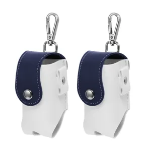 Close-up detail of the portable mini golf ball pouch leather storage case with metal hook.