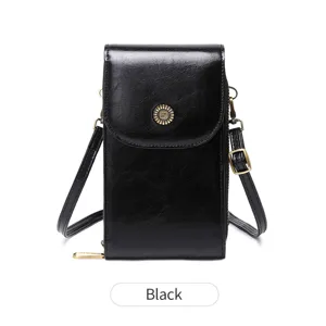 Petite sacoche bandoulière verticale en cuir PU pour téléphone portable pour femme élégante noire