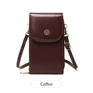 Sac bandoulière vertical en cuir ciré rétro, mini sac de téléphone polyvalent élégant pour femmes.