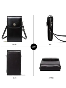 Sac bandoulière téléphone portable femme cuir ciré vintage mini sac à épaule noir