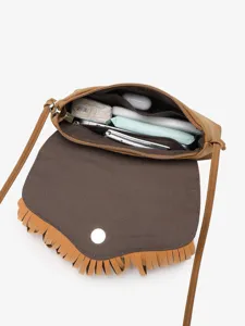 Sac bandoulière marron en daim pour femme franges style bohème avec poches intérieures
