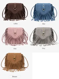 Bohemian fringe crossbody bag with retro design, versatile shoulder bag for women daily commute.