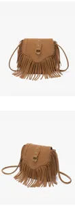 Bohemian fringe crossbody bag retro suede women shoulder bag brown daily commute casual