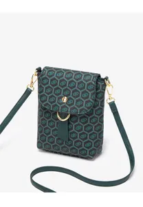 Peacock green retro print mini crossbody phone bag with gold hardware for women trendy style