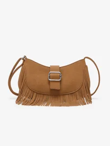 Women Retro PU Leather Crossbody Bag Fashion Solid Color Saddle Bag With Fringe And Metal Buckle Casual Shoulder Bag