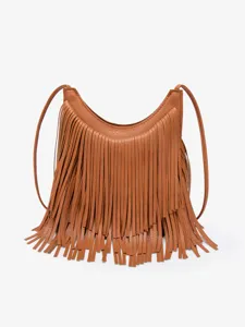 Women Vintage PU Leather Crossbody Bag Fashion Tassel Shoulder Bag Retro Solid Color Casual Daily Handbag