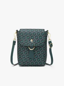 Women's Vintage Printed PU Leather Mini Crossbody Bag Retro Geometric Pattern Mobile Phone Shoulder Bag Purse