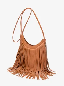 Women brown fringe hobo crossbody bag vintage fashion large capacity shoulder bag style