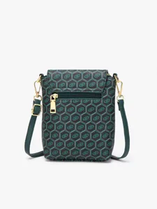 Peacock green vintage monogram cell phone bag, trendy mini shoulder and crossbody bag for women.