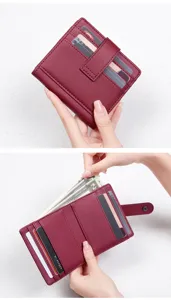 Portefeuille court femme en cuir PU bloquant RFID avec bouton-pression porte-cartes