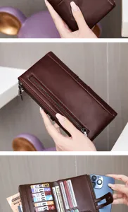 Women RFID blocking long wallet double zipper PU leather clutch purse multi-card slots bag
