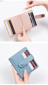 Portefeuille court compact en cuir PU pour femme avec fentes pour cartes et fermoir détail