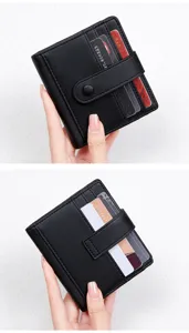 Portefeuille court pour femme en cuir PU uni porte-cartes compact avec fermeture à pression.