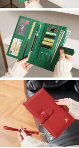 Porte-passeport de voyage organisateur multi-cartes pochette en cuir PU durable avec dragonne
