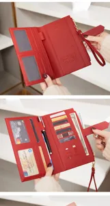 Portefeuille de voyage rouge anti-RFID pour passeport avec plusieurs fentes de cartes.