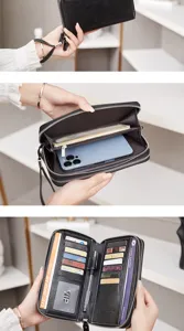 Double layer zipper long wallet large capacity RFID clutch multi card slots portable