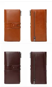 Women's long wallet PU leather double zipper clutch purse multi-card holder daily use