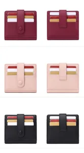 Porte cartes court en cuir PU pour femme vue detaillee de face et dos en couleurs.
