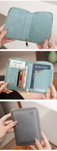 Multi-functional travel wallet passport holder with RFID blocking, card slots and zipper design.