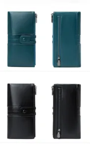 Women long wallet dual zipper card holder RFID blocking multifunctional casual clutch purse