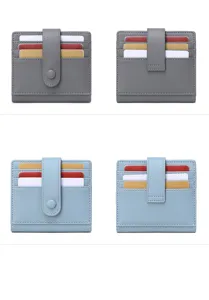 Portefeuille court compact pour femme en cuir PU porte-carte multi-fentes bouton pression détail