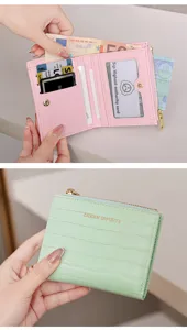 Women short bifold wallet crocodile pattern zipper coin purse PU leather card holder